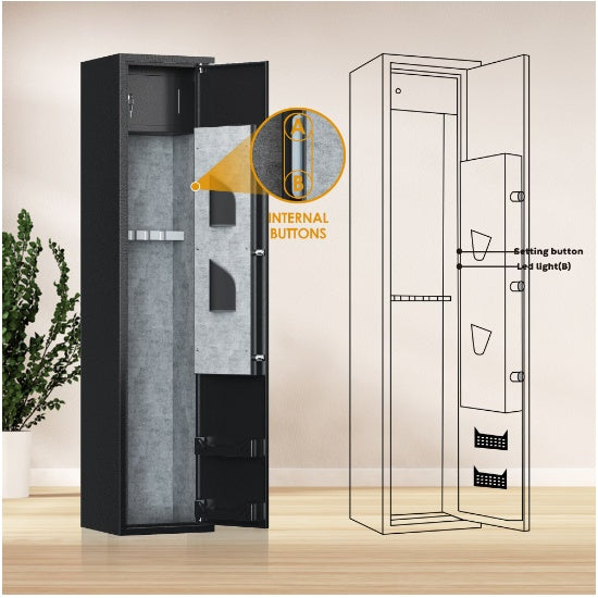 Firearm Safe With LED Lights And Alarm System, Biometric Fingerprint Rifle Safe Long Gun Cabinet With Removable Shelf - Design Studios Direct