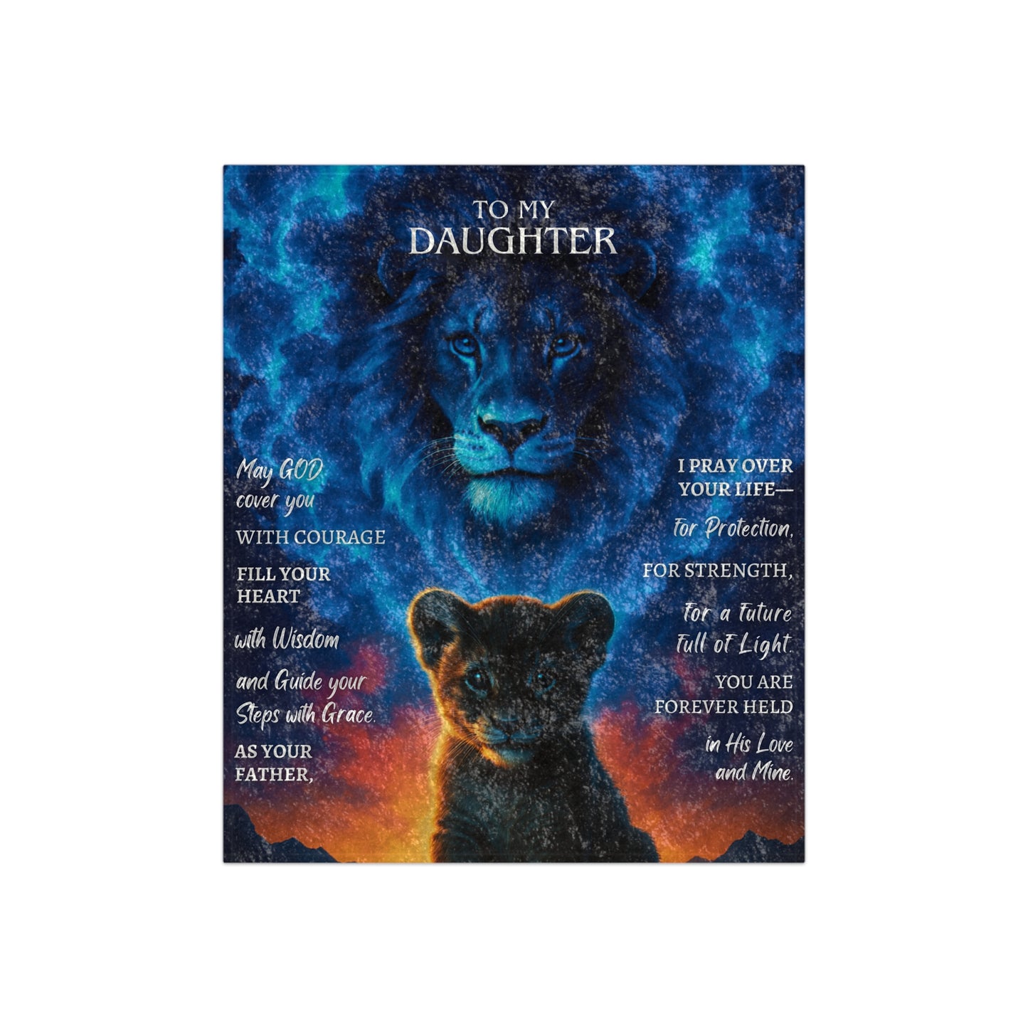 Personalize Crushed Velvet - Lion & Cub Keepsake Prayer Blanket