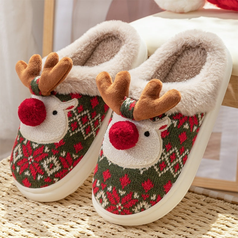 Cute Elk Plush Slippers – Cozy Non-Slip Winter House Shoes for Women - Design Studios Direct