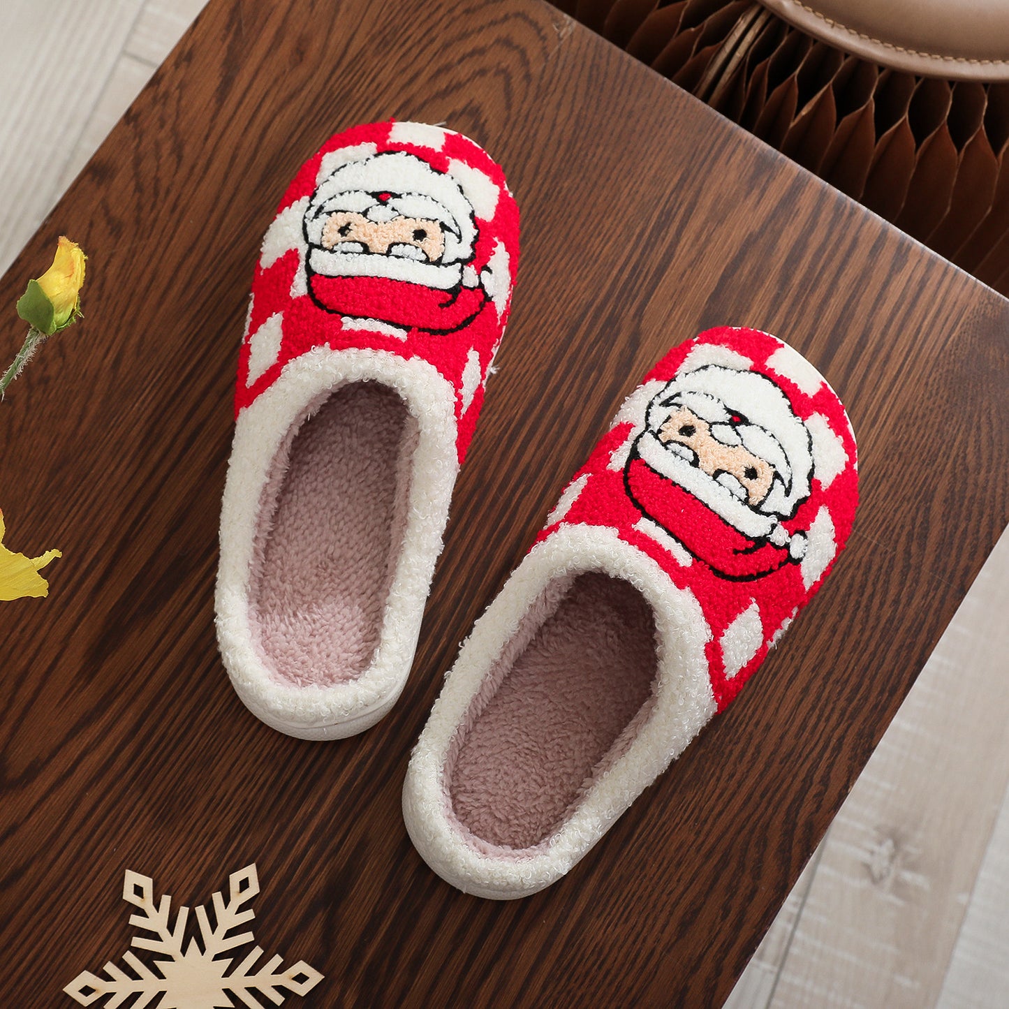 New Christmas Plaid Santa Claus Slippers Winter Indoor Non-slip Floor Bedroom Fuzzy House Shoes For Women Home Slipper - Design Studios Direct