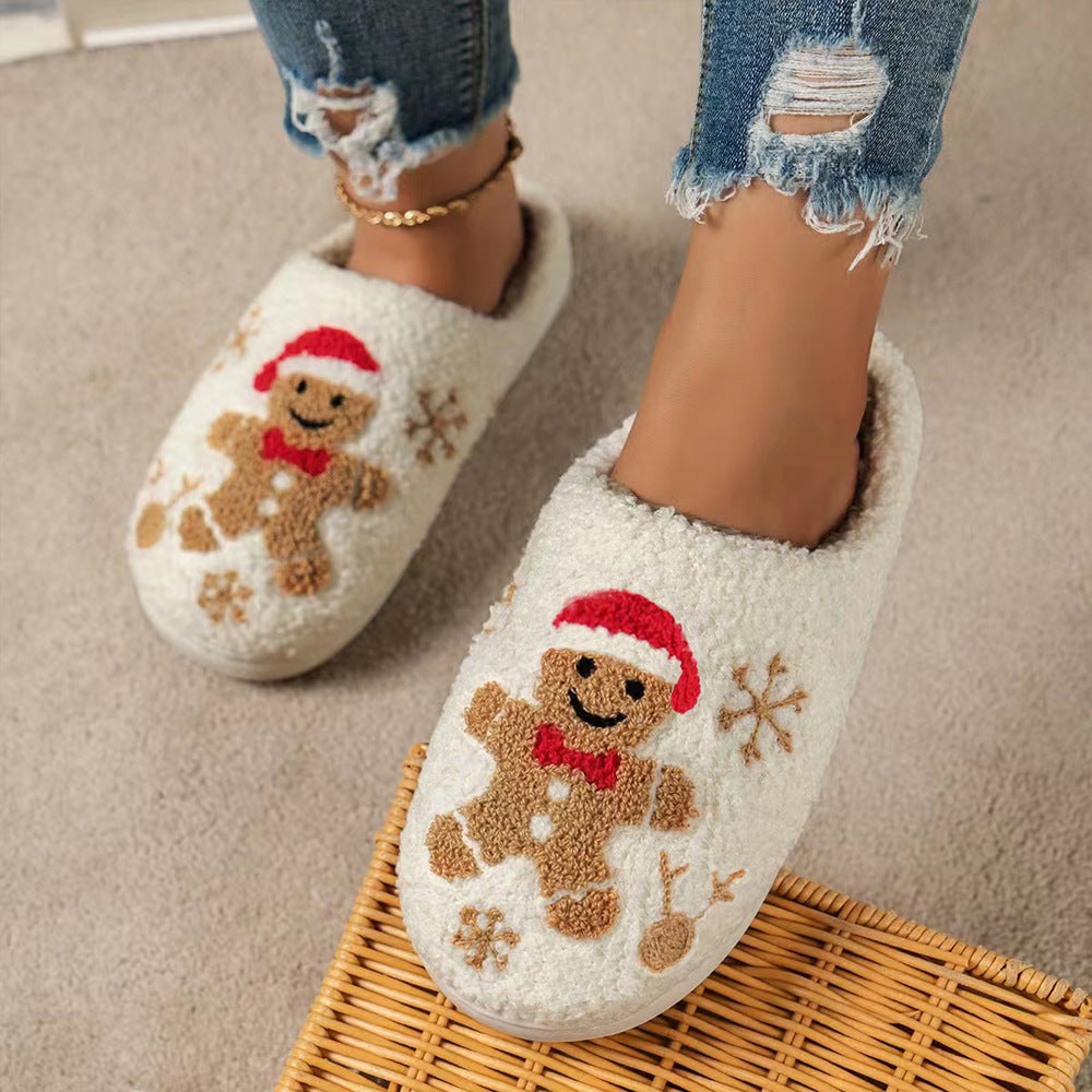 Gingerbread Snowflake Slippers – Cozy Non-Slip Winter House Shoes for Women - Design Studios Direct