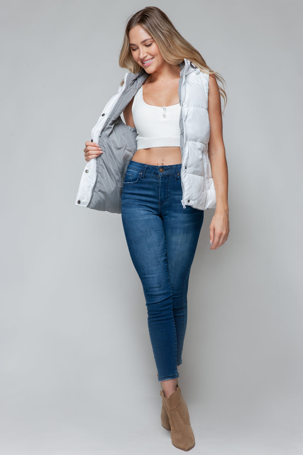 Snobbish Snap and Zip Closure Hooded Vest - Design Studios Direct