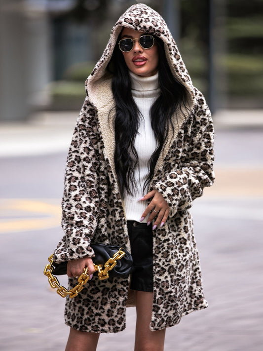 Leopard Print Hooded Teddy Coat - Design Studios Direct