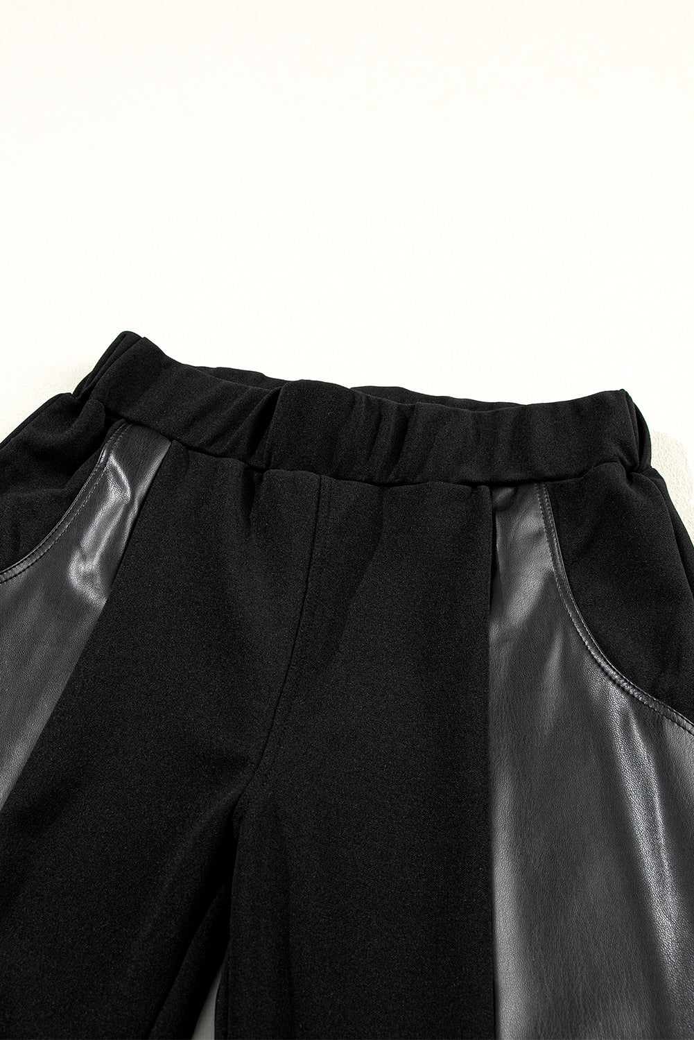 Black Leather Panel Patchwork High Waist Leggings - Design Studios Direct