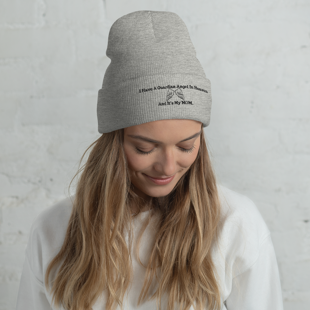 I Have A Guardian In Heaven "MOM" Cuffed Beanie - Design Studios Direct