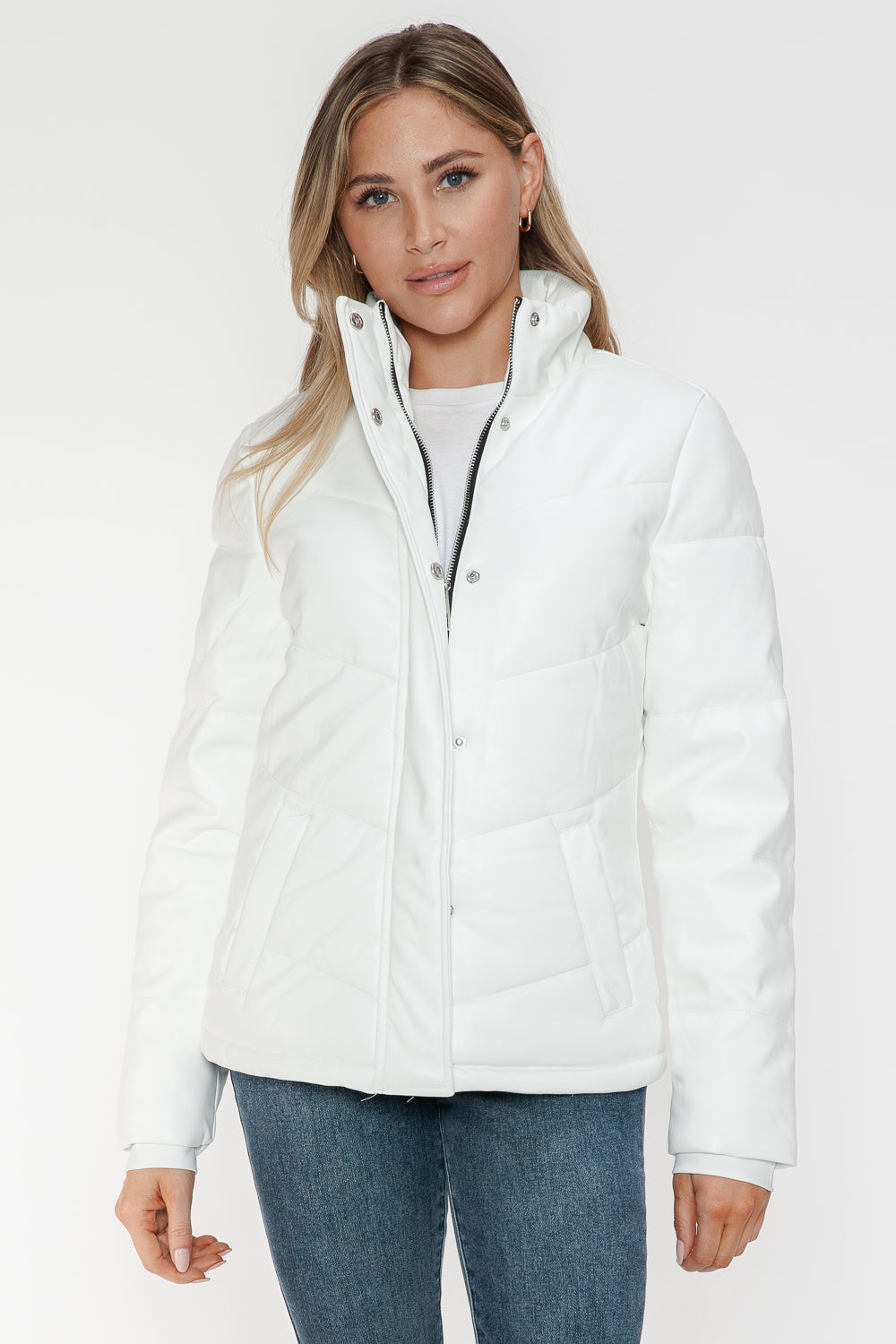 Snobbish Pocketed Zip Up Turtleneck Puffer Jacket - Design Studios Direct