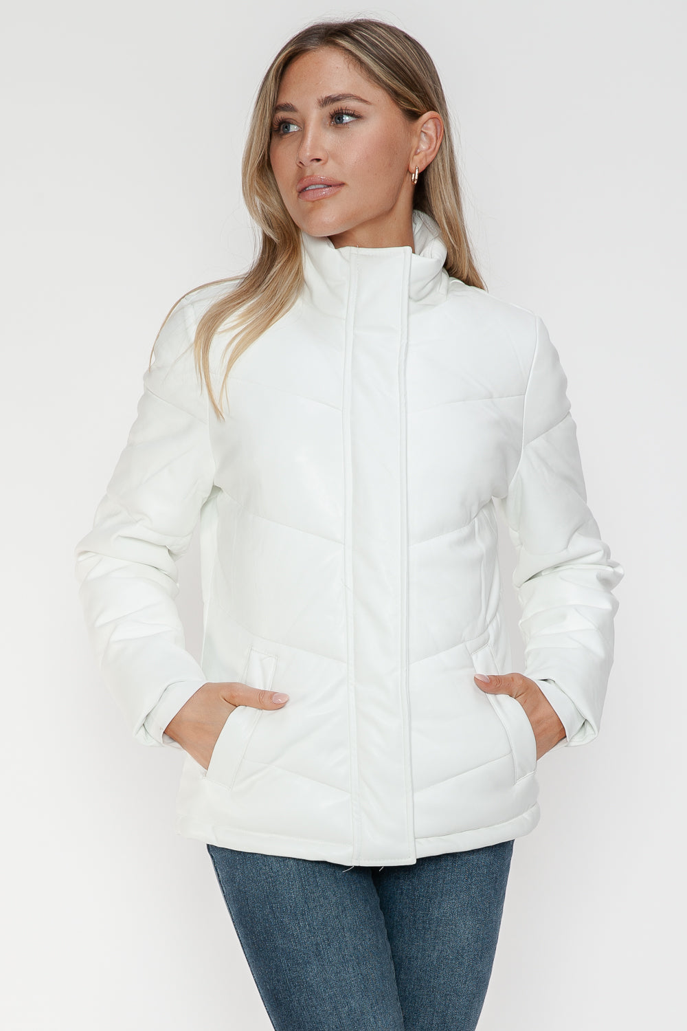 Snobbish Pocketed Zip Up Turtleneck Puffer Jacket - Design Studios Direct