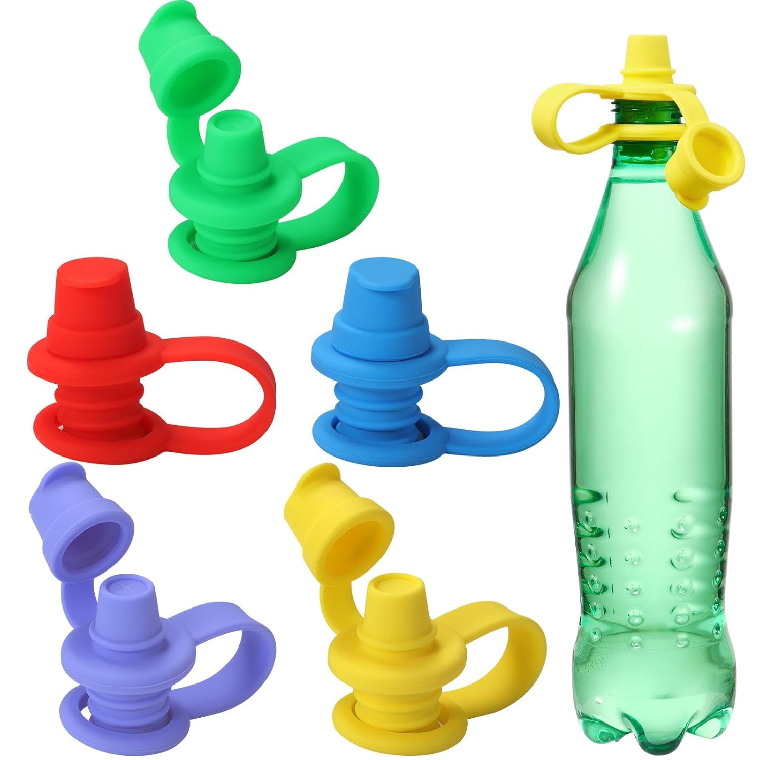 No Spill Silicone Bottles Top Spout for Toddlers, Water Bottle Topper for Toddlers, Water Bottle Spout Adapters, Protects Kids Mouth, 5 Pack (Upgraded)