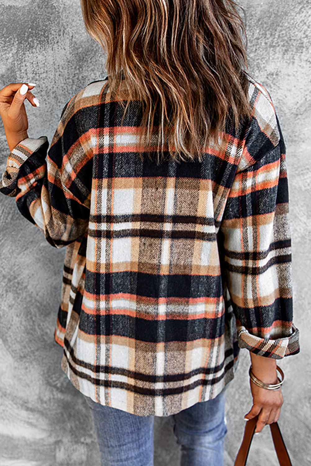 Geometric Plaid Print Pocketed Shacket - Design Studios Direct