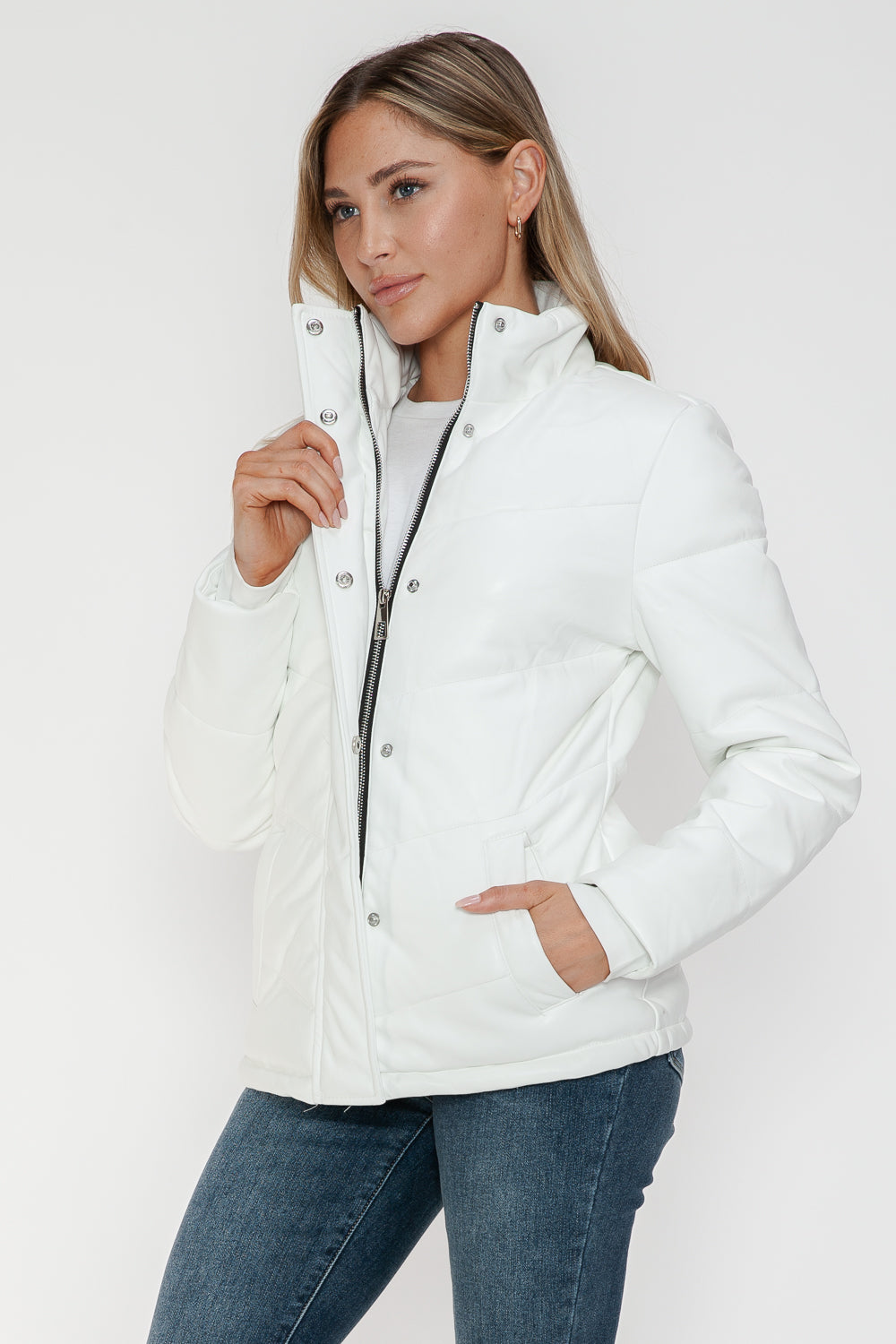 Snobbish Pocketed Zip Up Turtleneck Puffer Jacket - Design Studios Direct