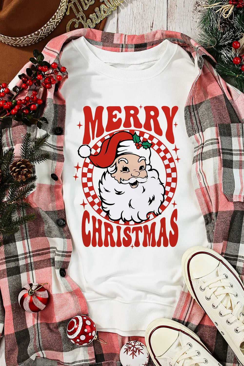 Santa Graphic Round Neck Long Sleeve Sweatshirt - Design Studios Direct