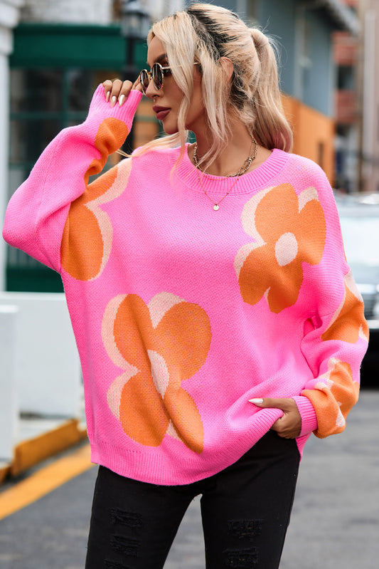 Flower Pattern Slouchy Sweater - Design Studios Direct