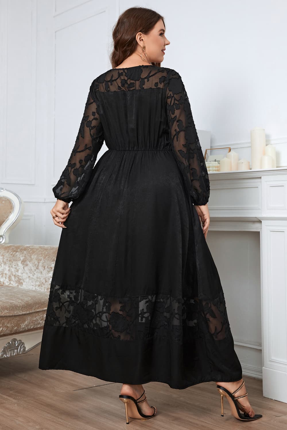 Honey Melo Apparel Plus Size Embroidery Round Neck Long Sleeve Maxi Dress - Design Studios Direct