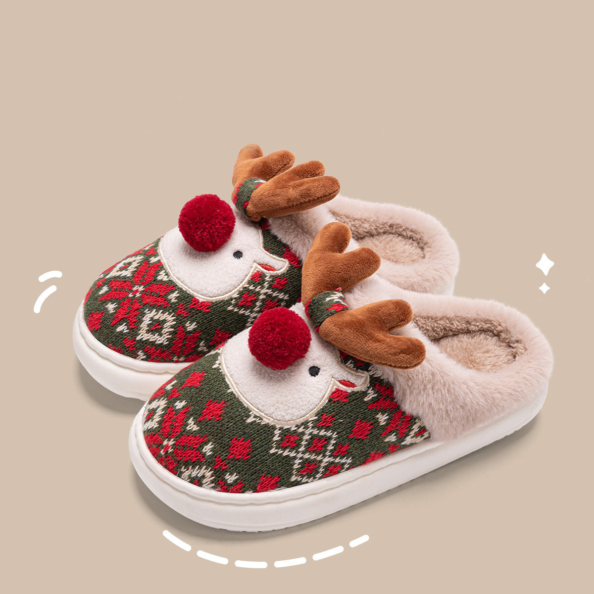 Cute Elk Plush Slippers – Cozy Non-Slip Winter House Shoes for Women - Design Studios Direct