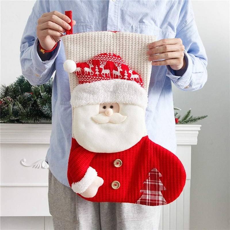 Large Red & White Knitted Christmas Stocking – Santa Fireplace Decor & Candy Holder - Design Studios Direct