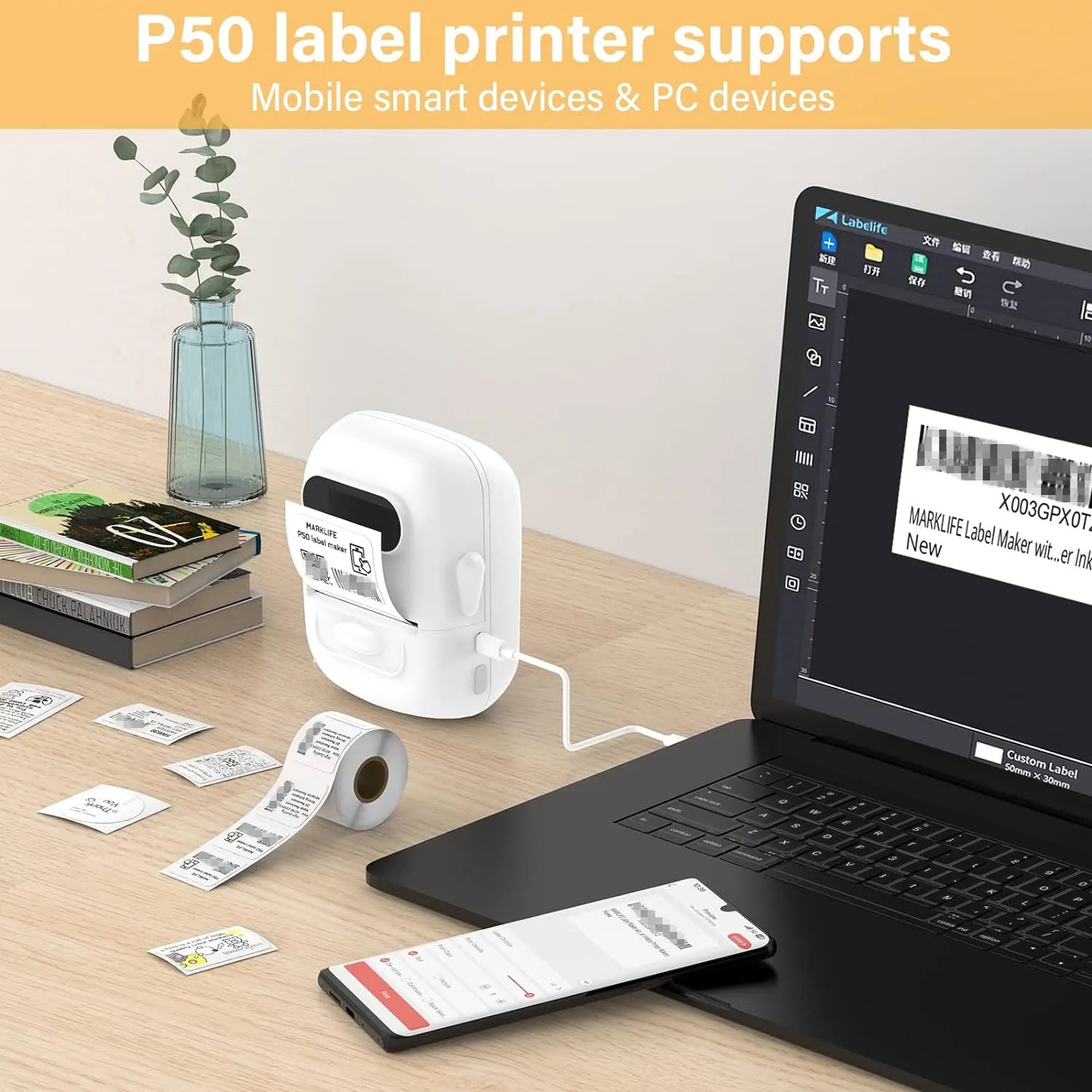 Bluetooth Thermal Label Maker Adhesive Label Sticker Machine Barcode QR Code Tape - Design Studios Direct