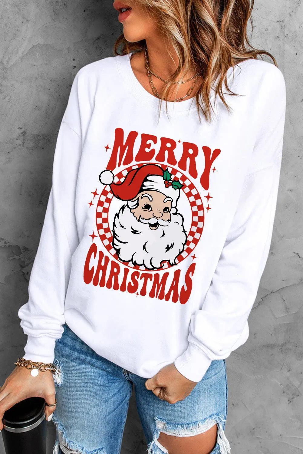 Santa Graphic Round Neck Long Sleeve Sweatshirt - Design Studios Direct