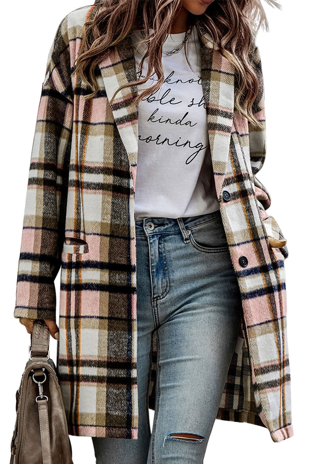 Pink Plaid Button Up Lapel Jacket - Design Studios Direct