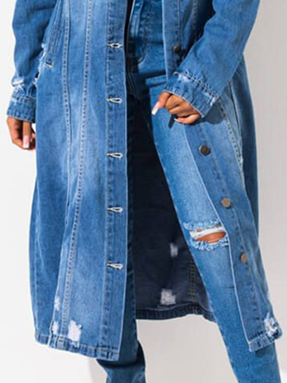 Long Sleeve Raw Hem Denim Jacket - Design Studios Direct