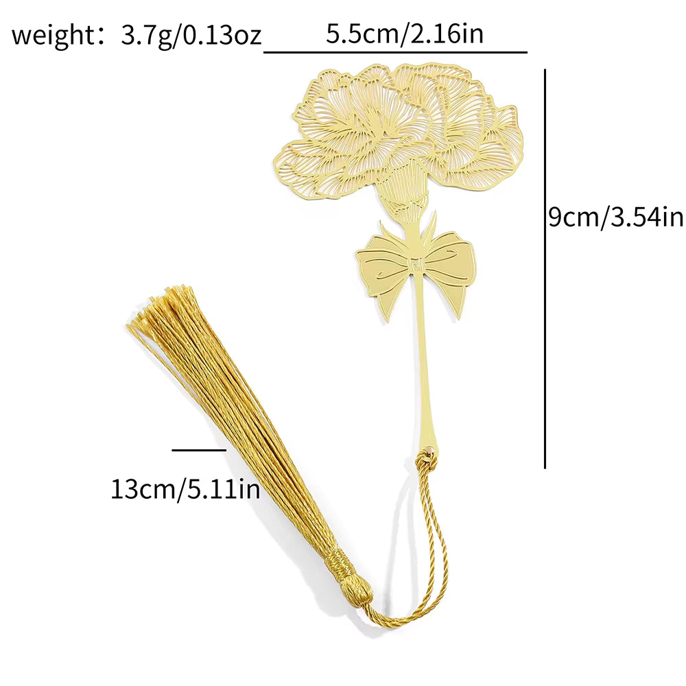 Chinese Style Handmade Book Mark Golden Rose Lotus Flower Bookmarks Reading Marker for Book Lover Gifts for Friend Collection