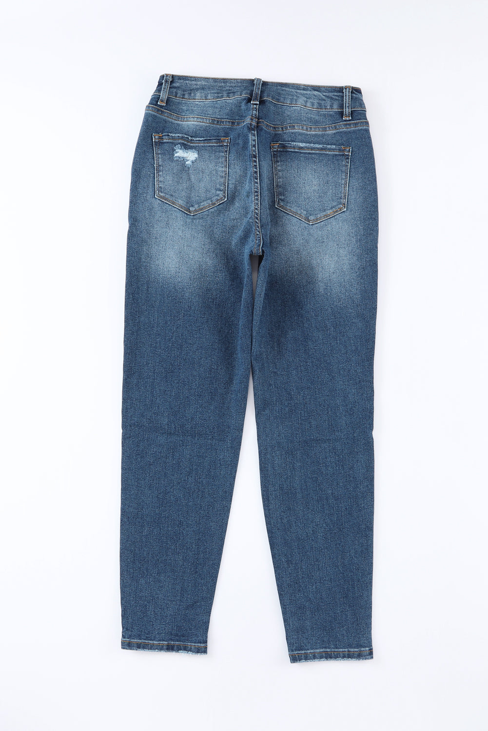 Blue Distressed Button Fly High Waist Skinny Jeans - Design Studios Direct