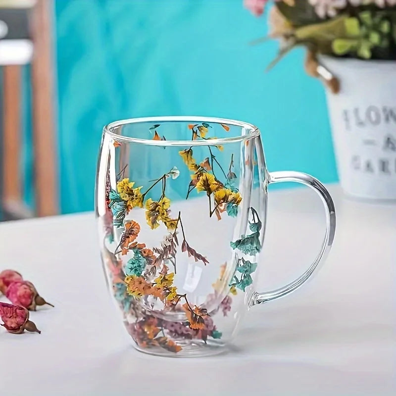 Flowers Double Insulated Glass Cup for Hot and Cold - Design Studios Direct