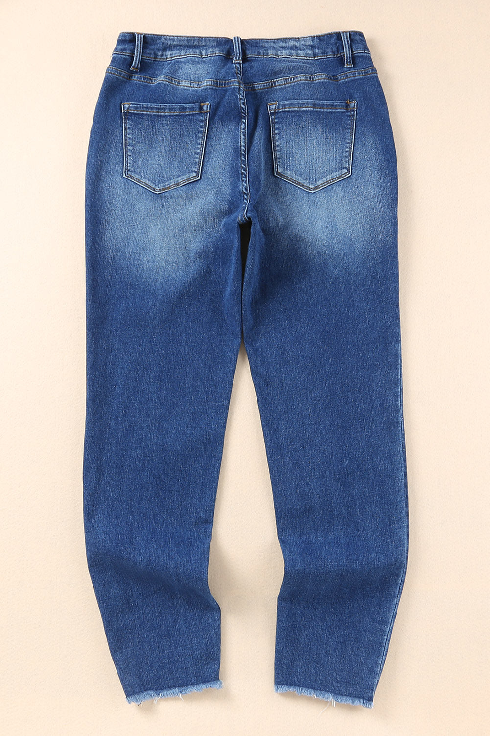 Blue Raw Hem Ankle-length Skinny Jeans - Design Studios Direct