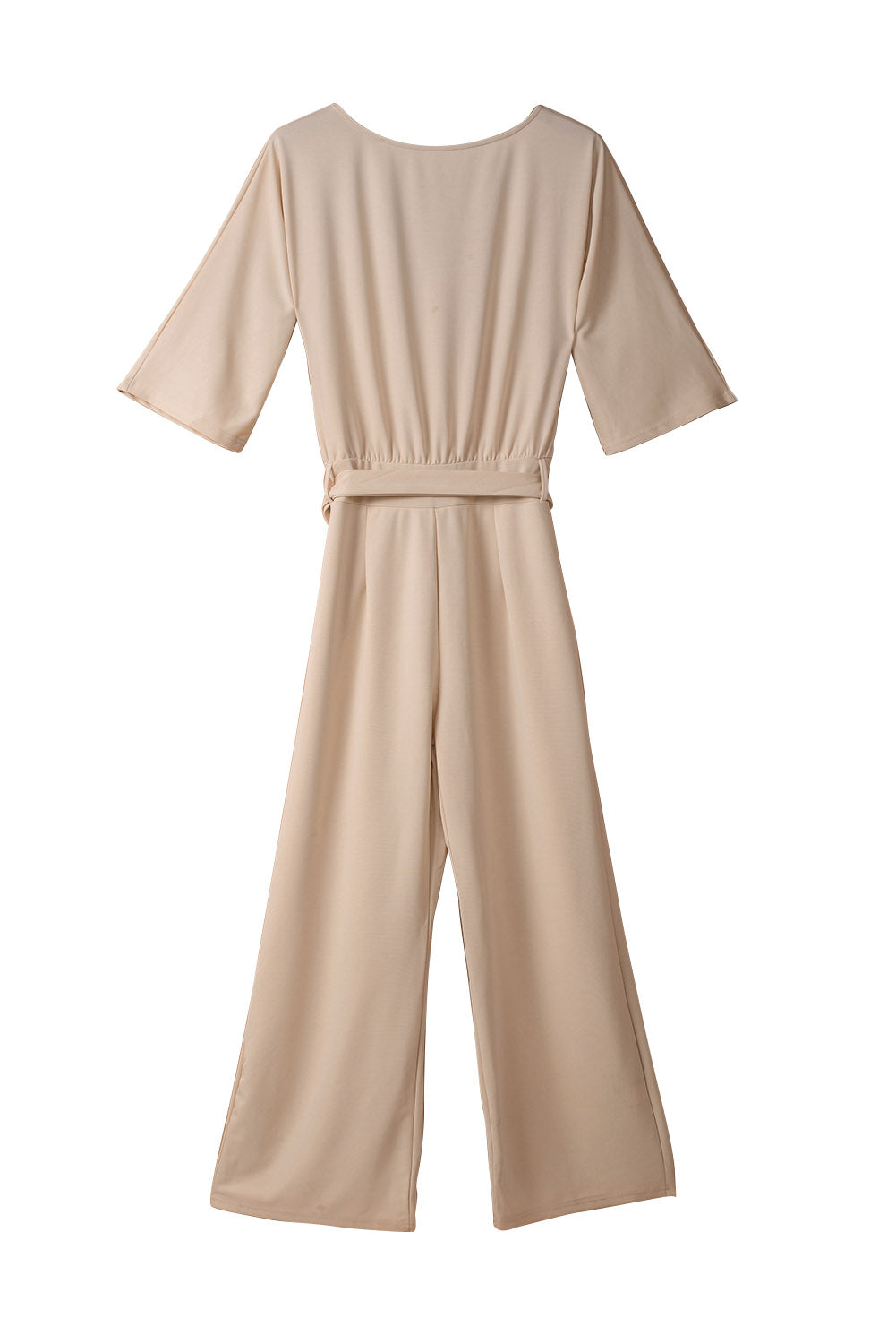 Apricot Bracelet Sleeve Waist Tie Wide Leg Jumpsuit - Design Studios Direct