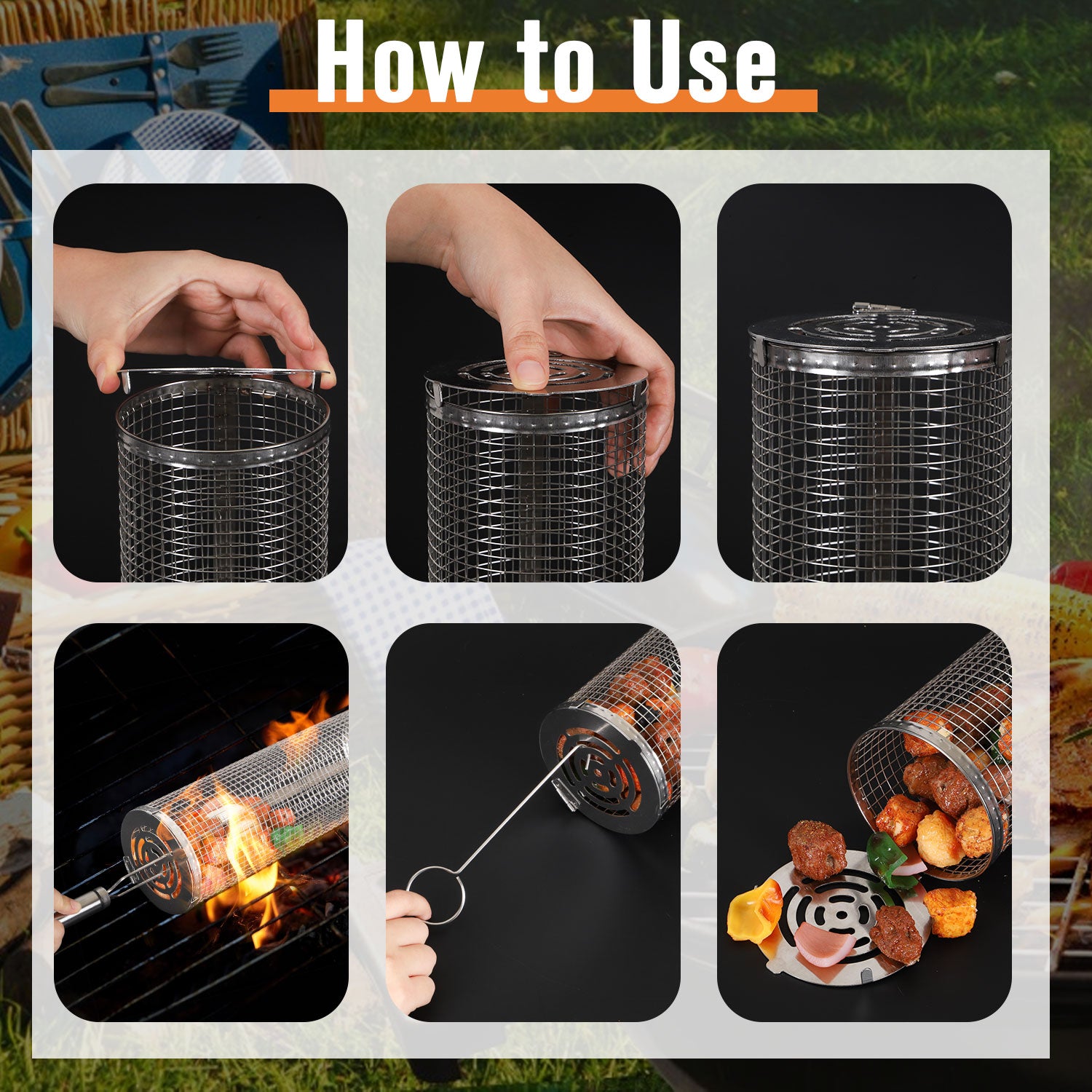 GrillMaster 360° BBQ Grill Baskets - 12 Pc Set - Design Studios Direct