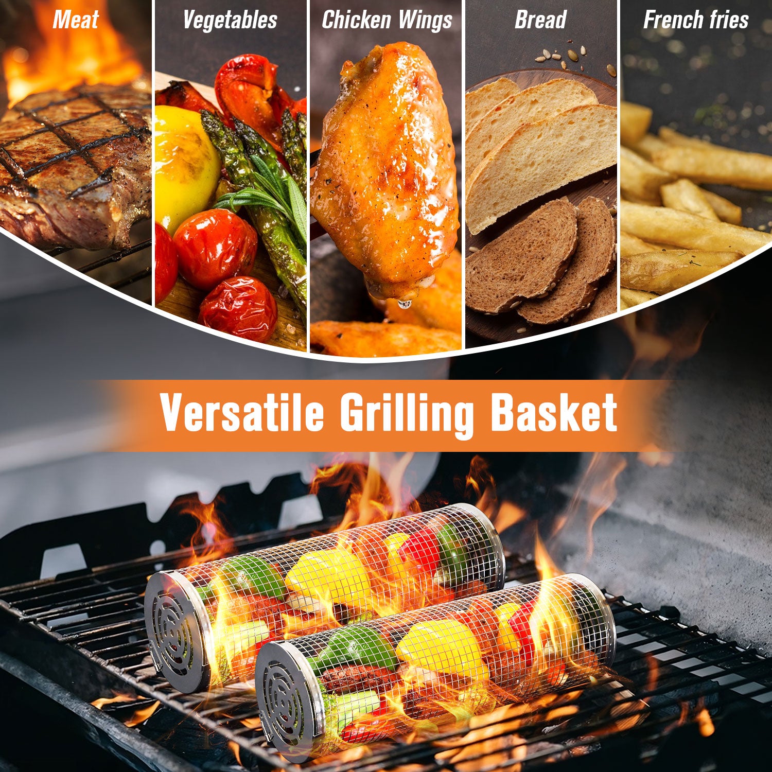 GrillMaster 360° BBQ Grill Baskets - 12 Pc Set - Design Studios Direct