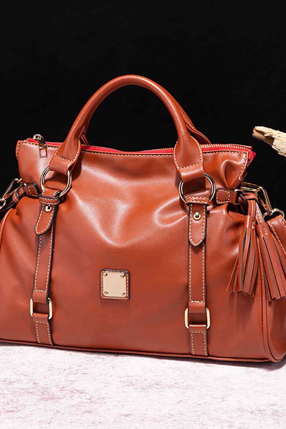 Large Leather Satchel with Tassels - Design Studios Direct