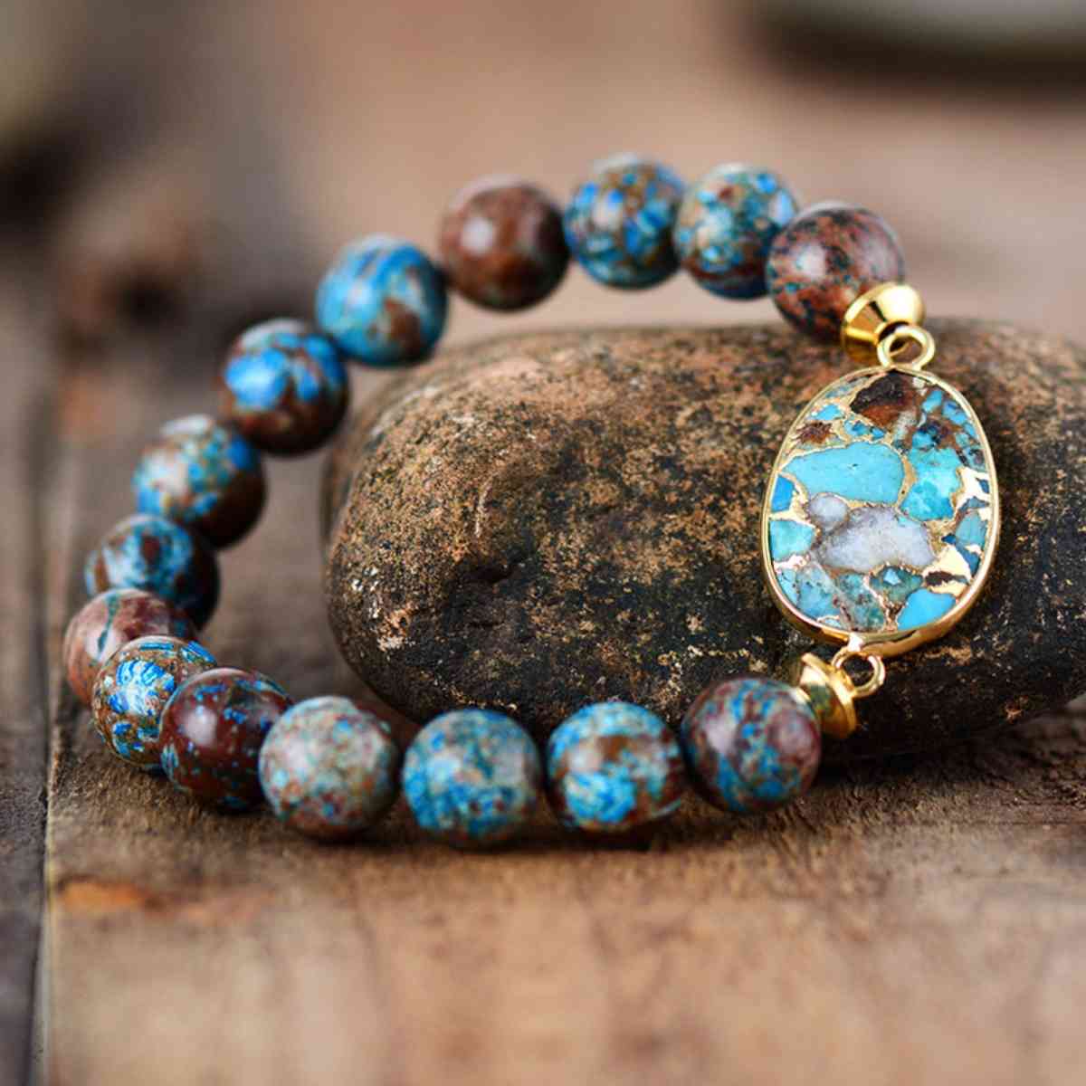 Natural Blue Stone Beaded Bracelet - Design Studios Direct