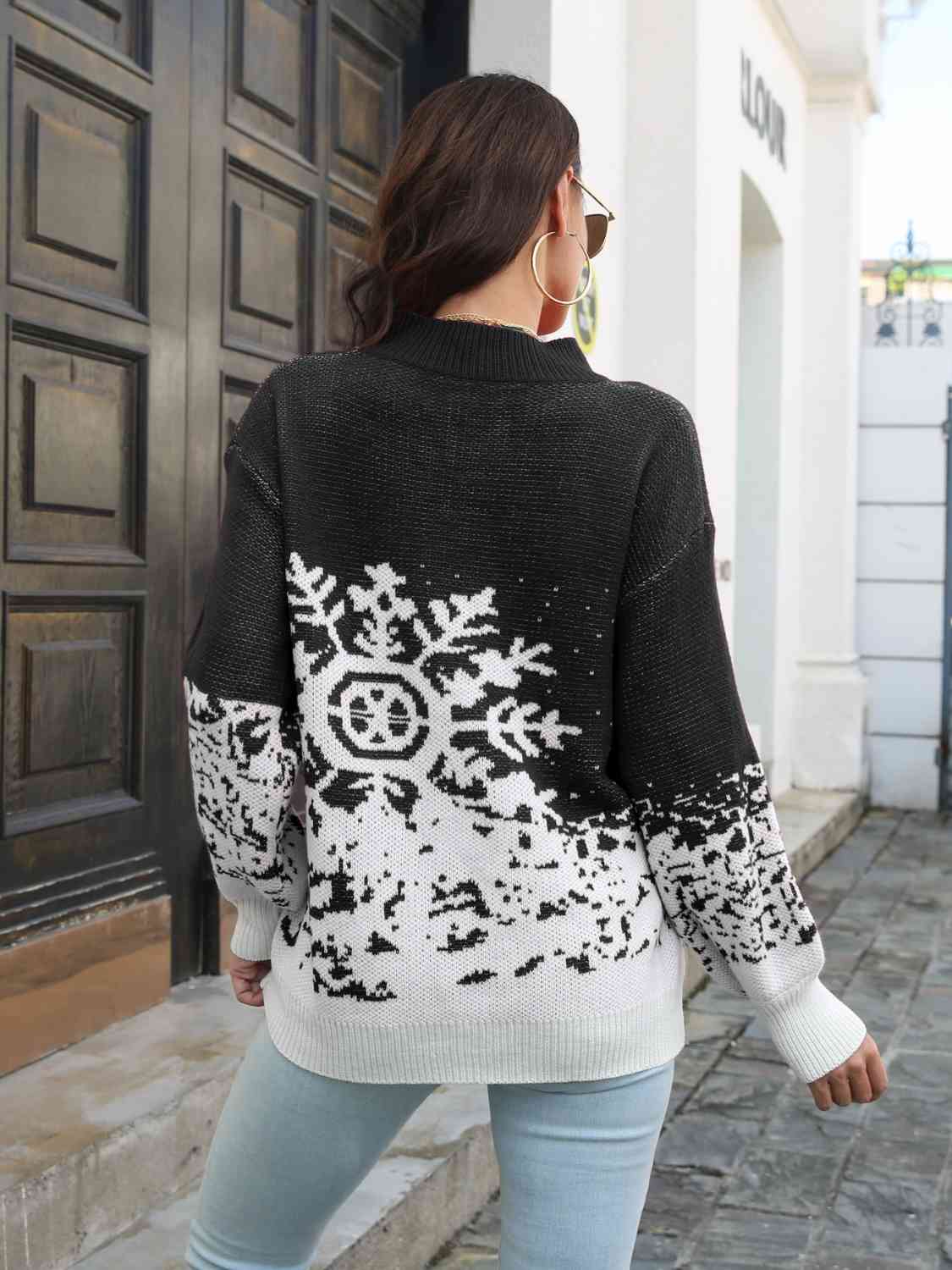 Snowflake Pattern Mock Neck Sweater - Design Studios Direct