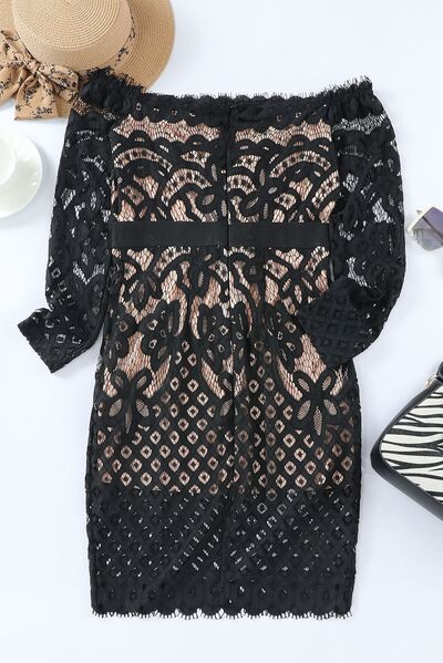 Off-Shoulder Long Sleeve Lace Dress - Design Studios Direct