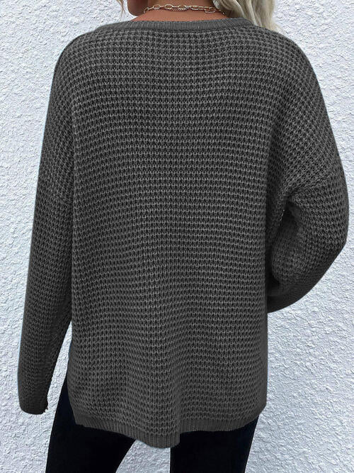 Notched Long Sleeve Sweater - Design Studios Direct