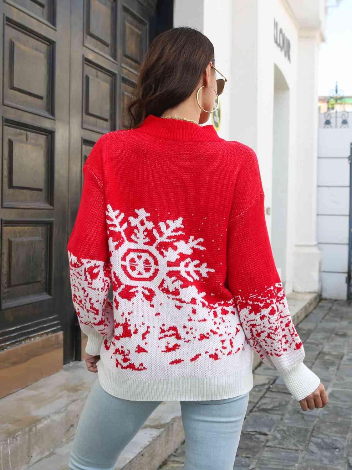 Snowflake Pattern Mock Neck Sweater - Design Studios Direct