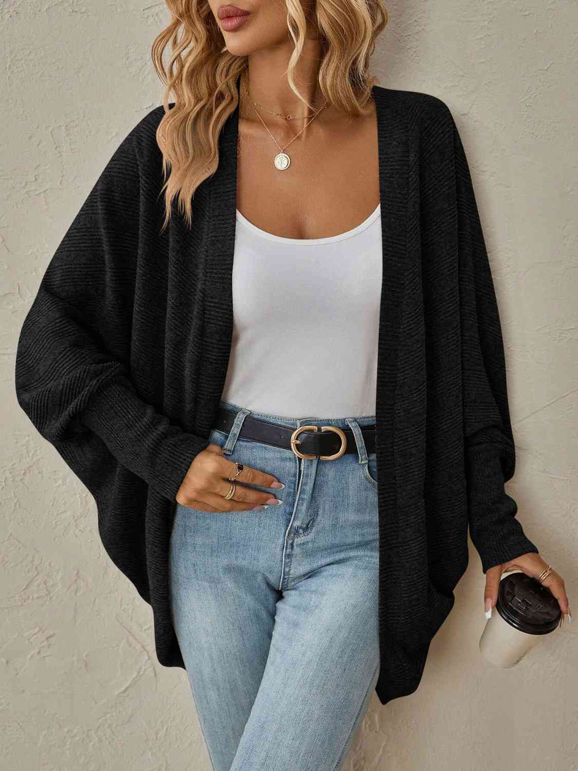 Open Front Dropped Shoulder Cardigan - Design Studios Direct