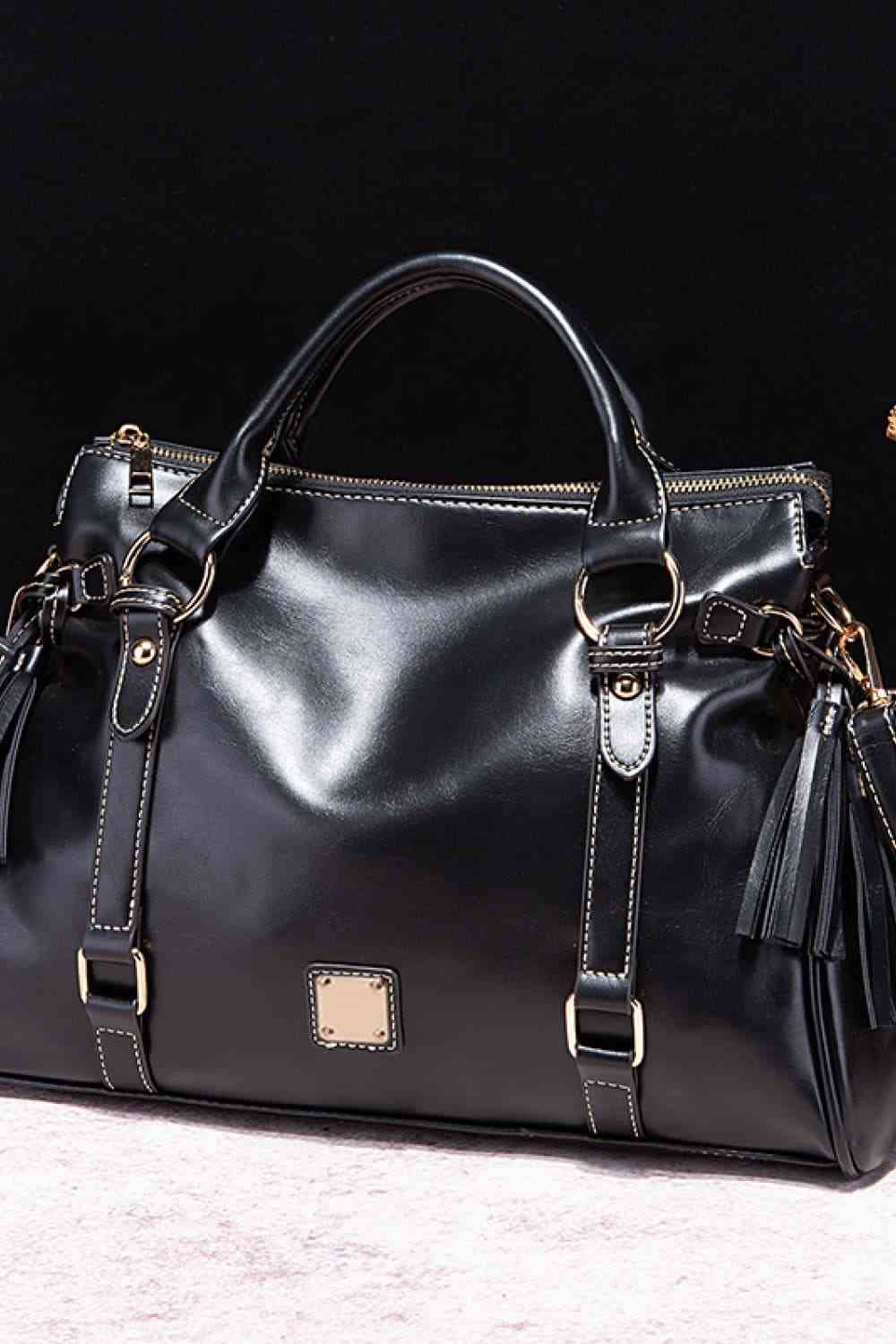 Large Leather Satchel with Tassels - Design Studios Direct