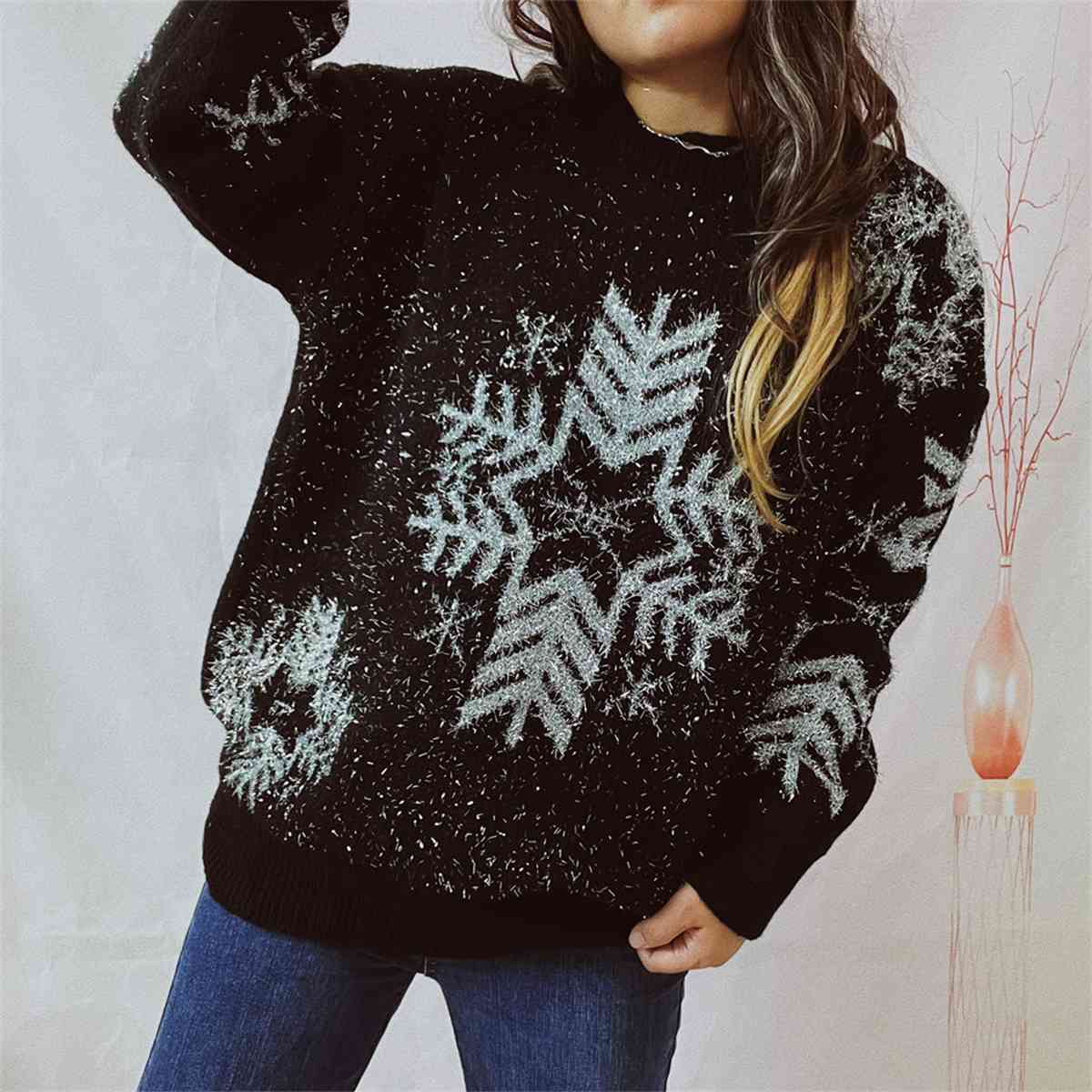 Snowflake Pattern Long Sleeve Sweater - Design Studios Direct