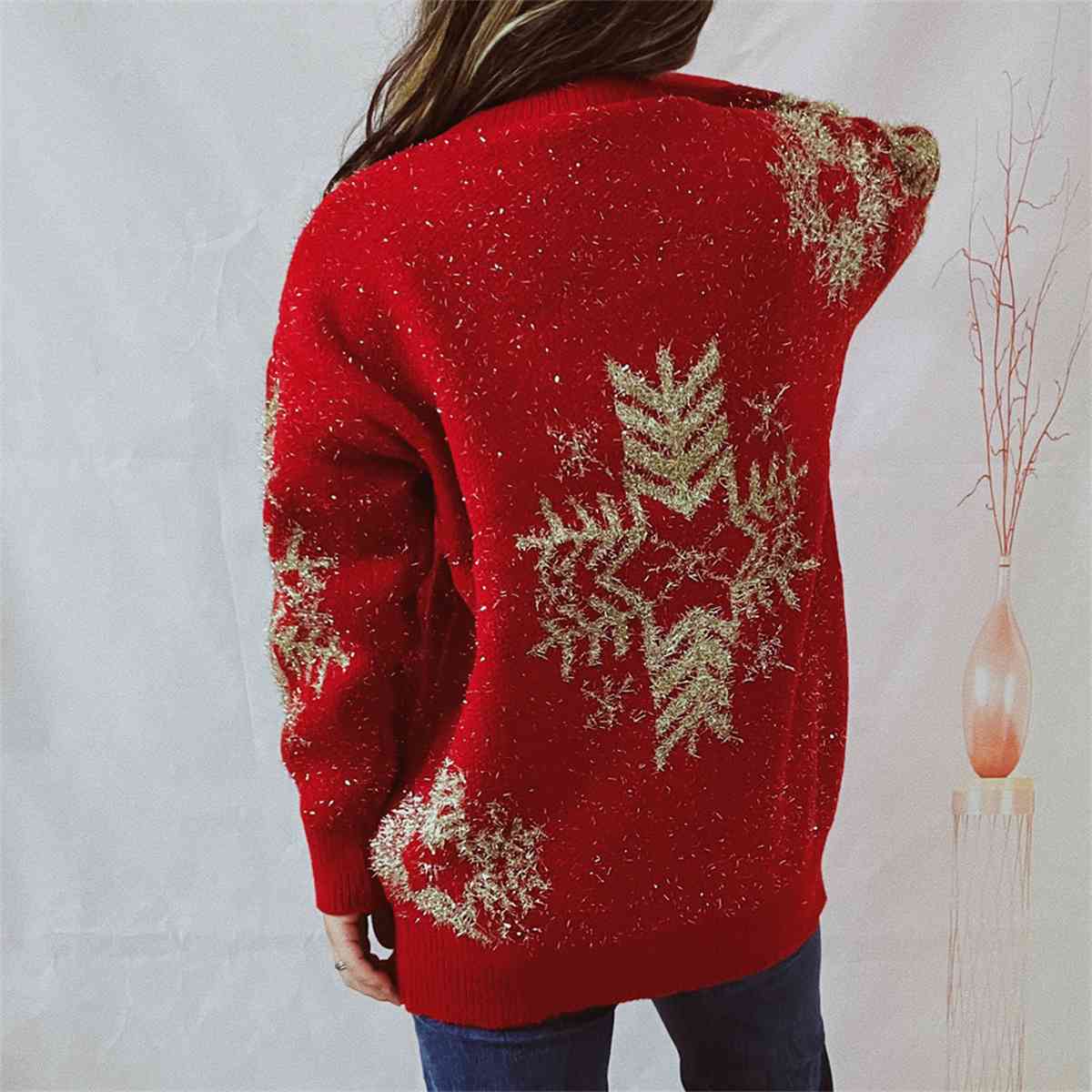 Snowflake Pattern Long Sleeve Sweater - Design Studios Direct