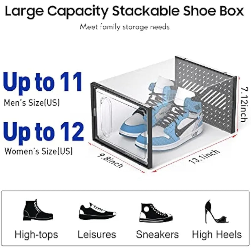 The Ultimate Shoe Storage Solution: Large Shoe Storage Box with Magnetic Door, 12 Pack Clear Plastic Stackable Sneaker Organizer, Connect Left - Design Studios Direct