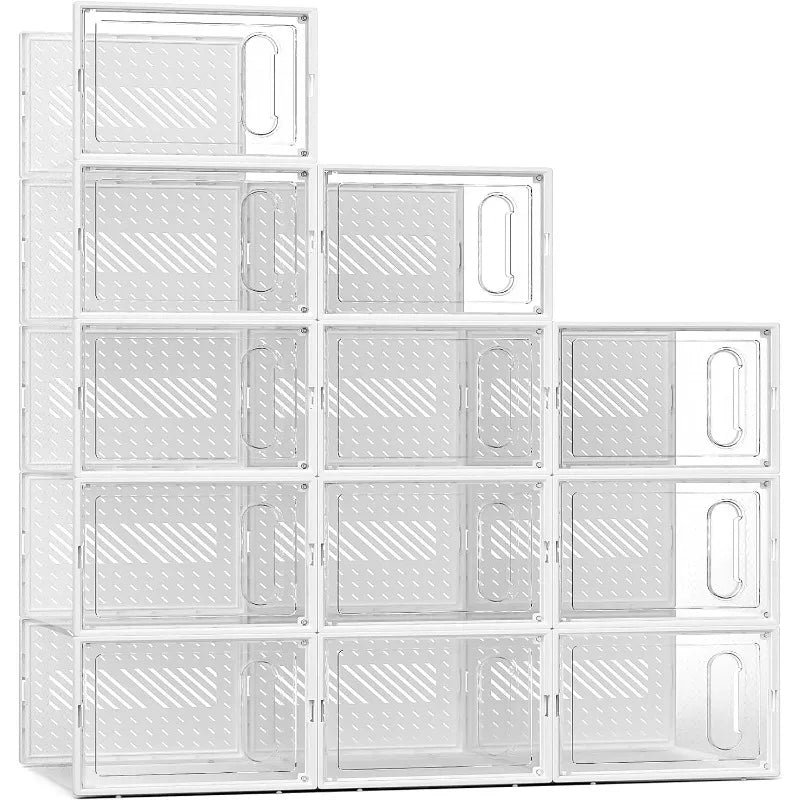 The Ultimate Shoe Storage Solution: Large Shoe Storage Box with Magnetic Door, 12 Pack Clear Plastic Stackable Sneaker Organizer, Connect Left - Design Studios Direct