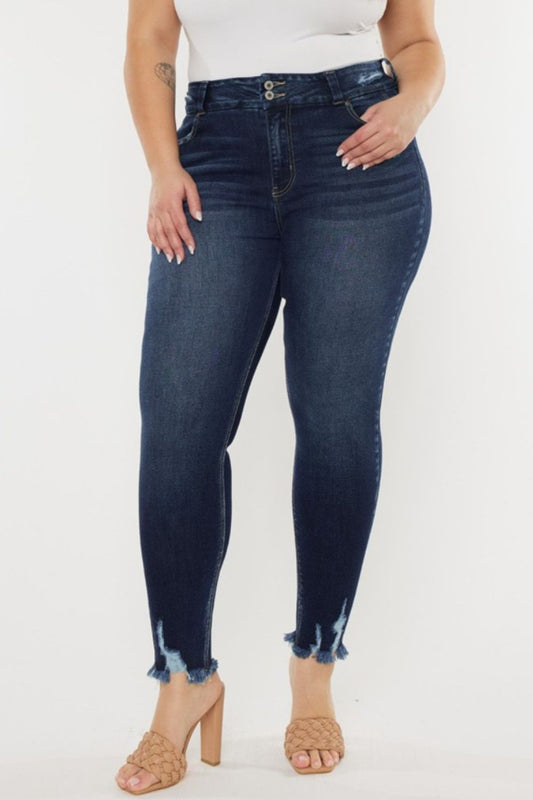 Full Size Cat's Whiskers Raw Hem High Waist Jeans - Design Studios Direct