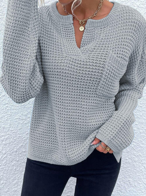 Notched Long Sleeve Sweater - Design Studios Direct