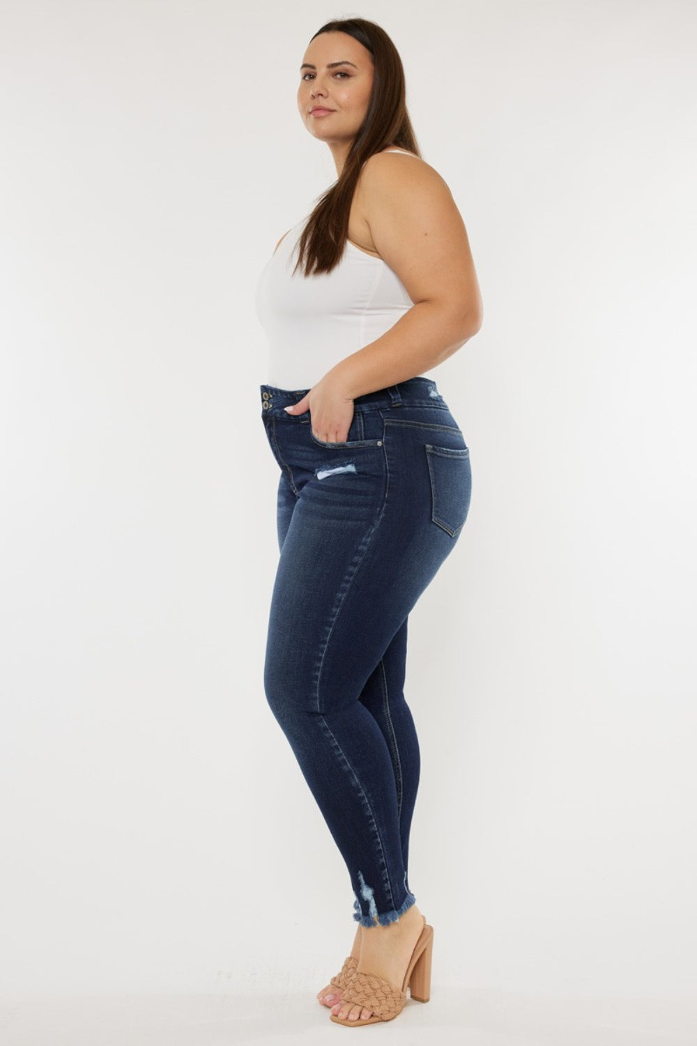 Full Size Cat's Whiskers Raw Hem High Waist Jeans - Design Studios Direct