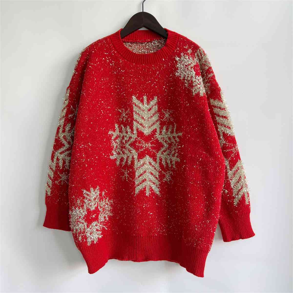 Snowflake Pattern Long Sleeve Sweater - Design Studios Direct