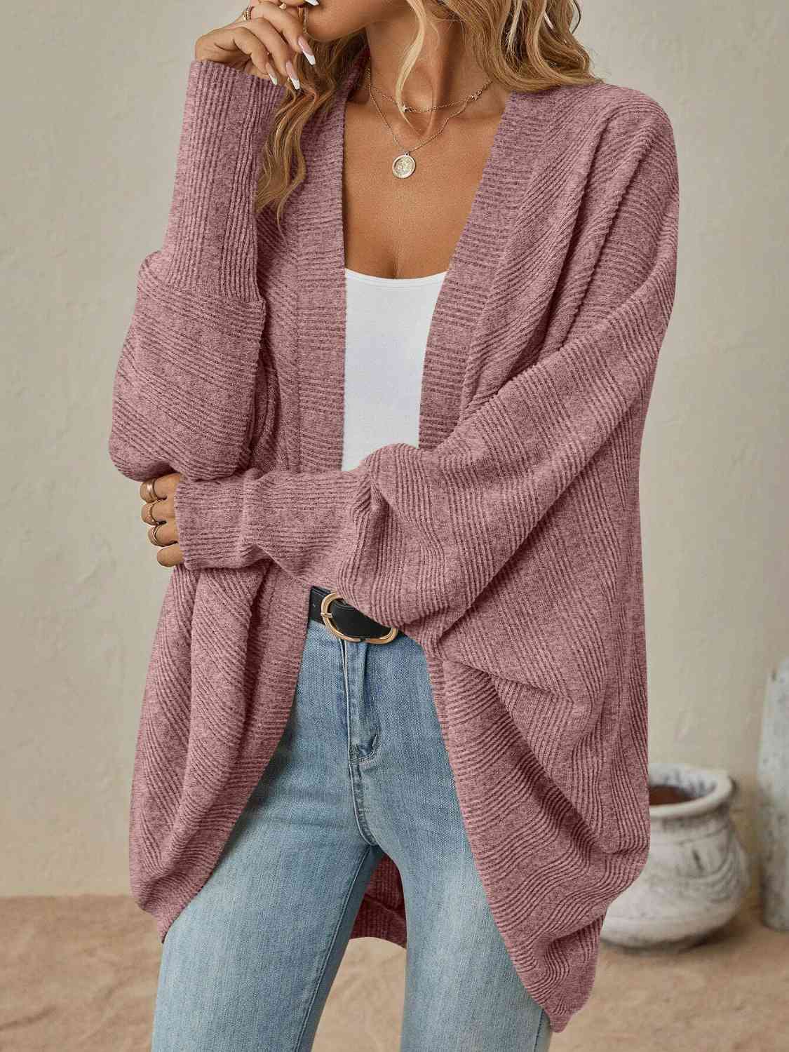 Open Front Dropped Shoulder Cardigan - Design Studios Direct