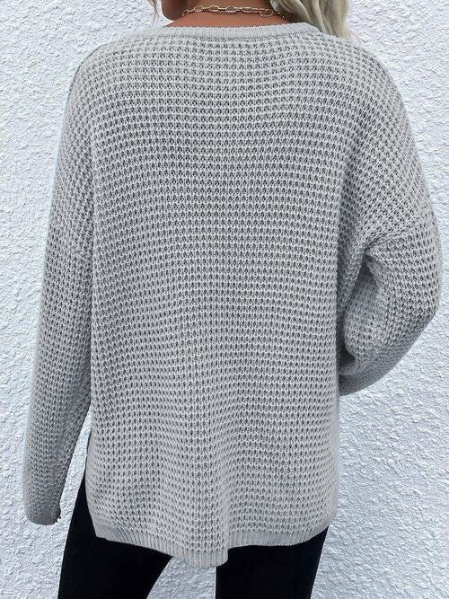 Notched Long Sleeve Sweater - Design Studios Direct