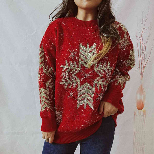 Snowflake Pattern Long Sleeve Sweater - Design Studios Direct