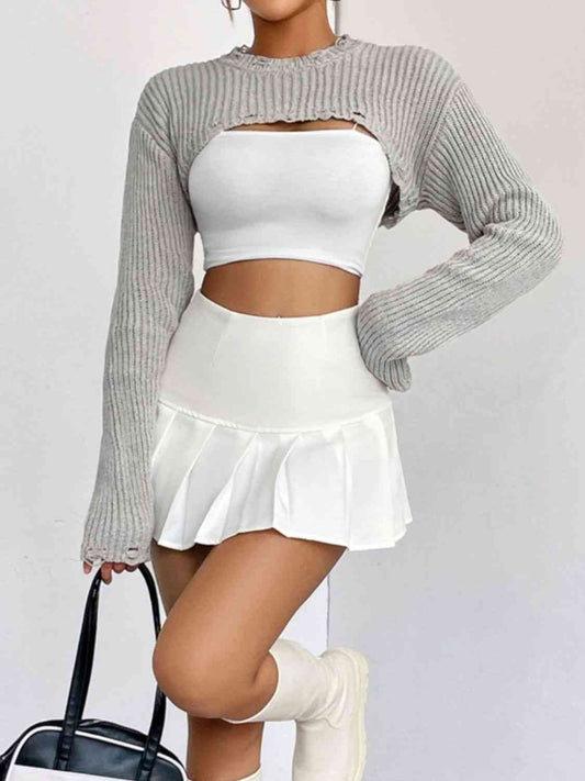 Distressed Long Sleeve Cropped Sweater - Design Studios Direct